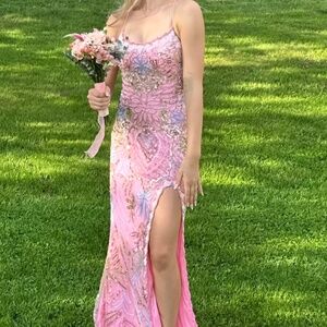 Pink beaded Primavera prom gown